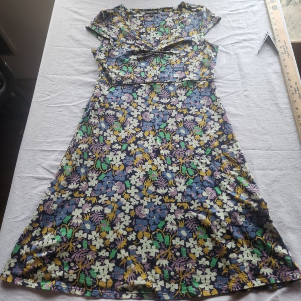 Toad&Co Womens Small Floral V-Neck‎ Cap Sleeve A-Line Jersey Dress with Pocket
